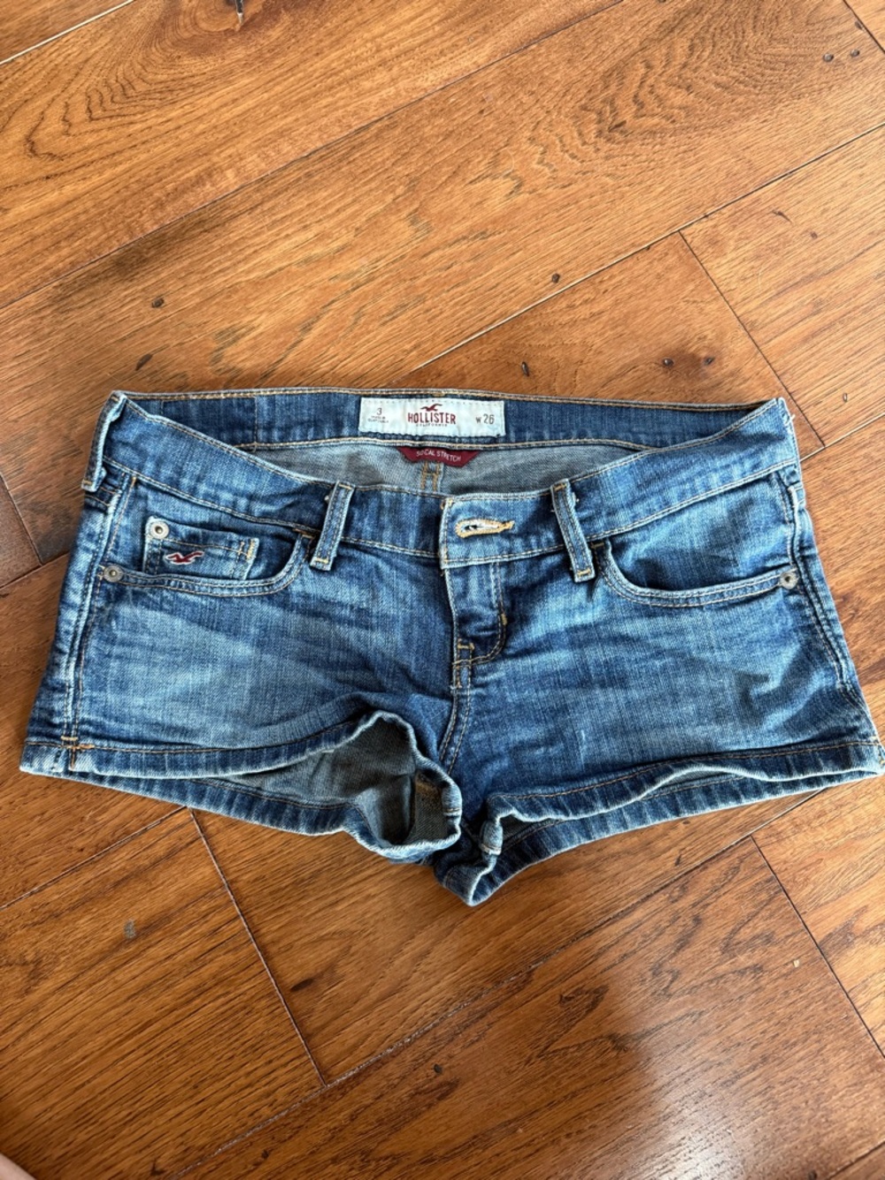 Hollister Women's Distressed Blue Low-Rise Denim Shorts